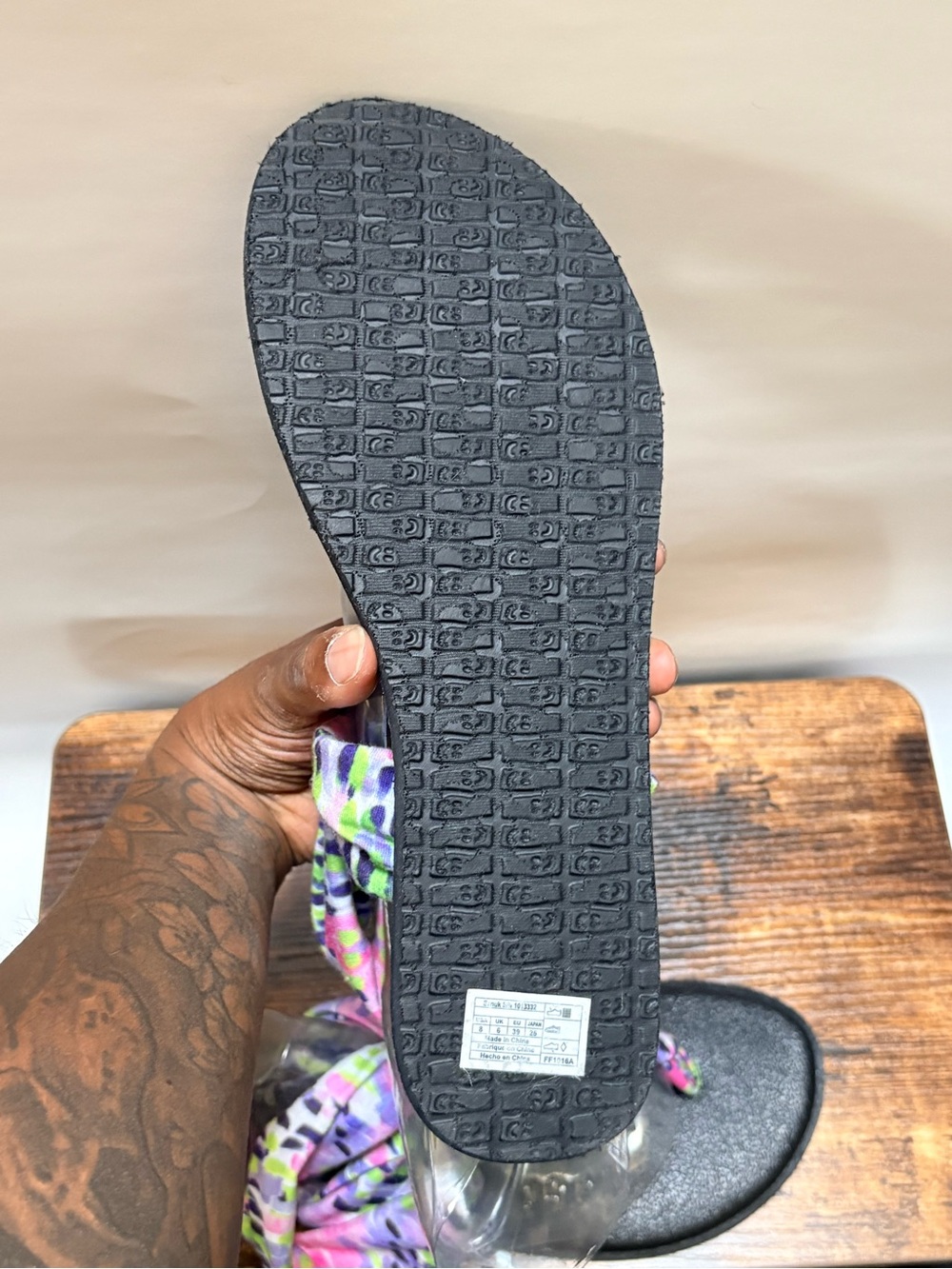 Sanuk | Yoga Sling Colorful "Ella" Print Slip-On Sandals - 8, Pink/Purple/Lime - Picture 7 of 8